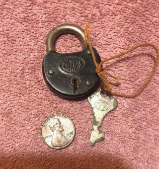 Vintage Corbin Small Black Logo Padlock Lock With Key Made In Usa