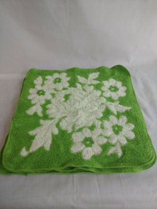 Green Vintage Wash Clothes With With Flowers Field Crest 100 Cotton Terry Cloth