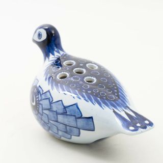 Antique Royal Copenhagen Denmark Ceramic Bird Blue & White Porcelain Flower Frog 4