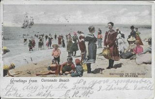 Greetings From Coronado Beach,  Bathing In The Surf In Winter Vintage 1906