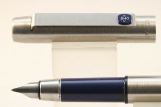 Vintage (1993) Parker 25 Medium Fountain Pen,  Brushed Steel With Blue Trim