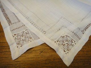 Two Vintage White Linen Filet Lace Needlework Tablecloth Handmade Drawnwork 2