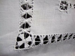 Two Vintage White Linen Filet Lace Needlework Tablecloth Handmade Drawnwork 3