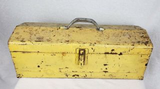 Vintage Metal Tool Box With Removable Tray & Hinge Lock