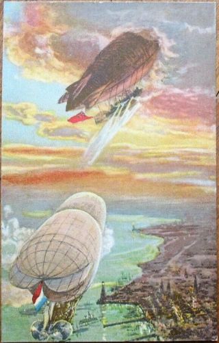 Airship/dirigible 1915 Wwi Aviation Postcard: Ship Entering Clouds - Colorful