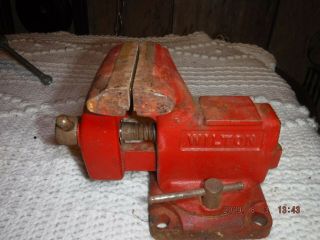 Vintage Wilton 3 1/2 Jaws Bench Vice / Vise Anvil Swivel Made In Usa Red 3 " Jaw