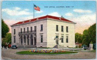 Gulfport,  Mississippi Postcard Post Office Building Kropp Linen W/ 1944 Cancel