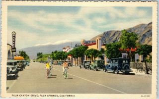 Palm Springs,  California Postcard Palm Canyon Drive Willard Deckled Linen C1940s