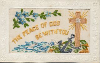 The Peace Of God Be With You: 1917: Ww1 Embroidered Silk Postcard