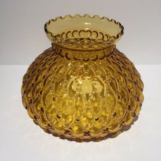 Vintage Amber Glass Hurricane Lamp Shade Globe Diamond Quilted