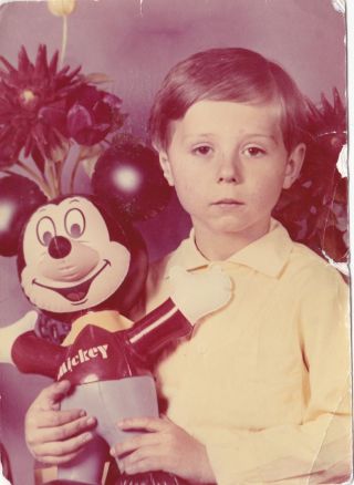 1980s Cute Little Boy With Rubber Mickey Mouse Toy Old Russian Soviet Photo
