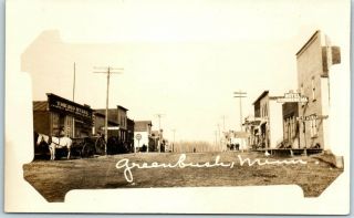 1910s Greenbush Minnesota Rppc Photo Postcard Main Street Scene Commercial Hotel