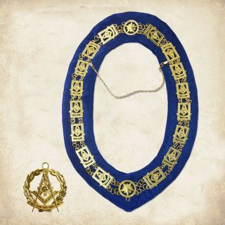 Masonic Jewel Paste Master Gold Collar Regalia Blue Velvet &paste Master Pendant