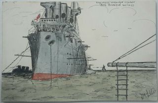 Unique,  Hand Drawn & Painted Royal Navy Dreadnought Battleship,  Cruiser,  1904