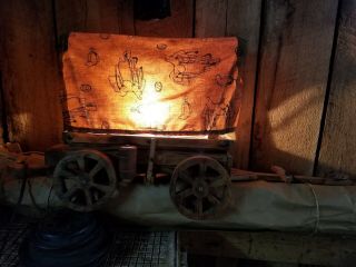 Vintage 40s 50s Western Covered Wagon Table Lamp 3