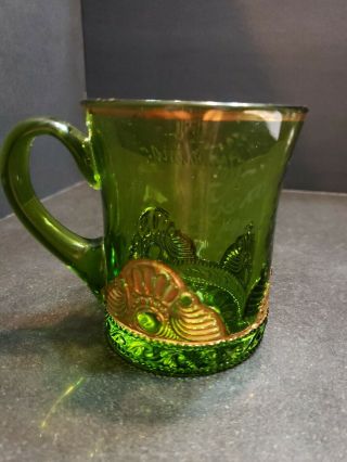 Antique Silver Lake Ohio 1905 Green Glass Souvenir Mug Gold Accents Flash Rare
