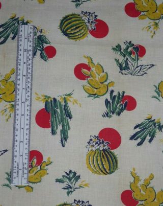 Colorful Cactus Varieties & Setting Sun Design Vintage Cotton Feedsack Fabric