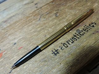 Old Vintage Black Lined Gold Pentel Ballpoint Pen Brass Threads Japan