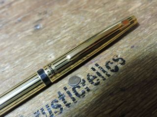old Vintage Black Lined Gold PENTEL Ballpoint Pen brass threads Japan 3