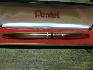 old Vintage Black Lined Gold PENTEL Ballpoint Pen brass threads Japan 8
