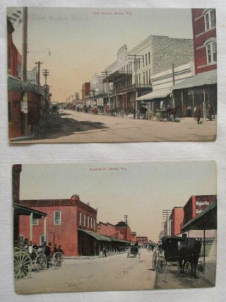 2 Early Miami,  Fl Postcards Circa 1910: Avenue D & 12th Street