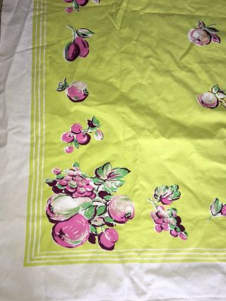 Vintage Tablecloth Mid Century Modern Fruits Summer Yellow White Pink 4 ' x 5 ' 2
