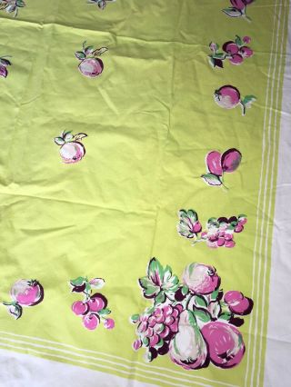 Vintage Tablecloth Mid Century Modern Fruits Summer Yellow White Pink 4 ' x 5 ' 3
