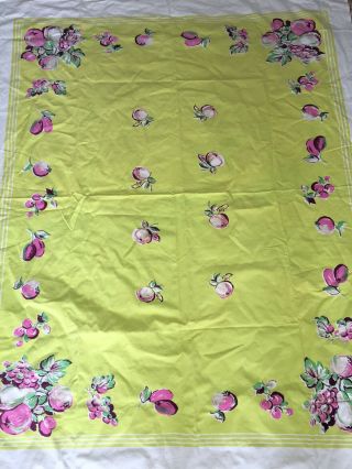 Vintage Tablecloth Mid Century Modern Fruits Summer Yellow White Pink 4 ' x 5 ' 4