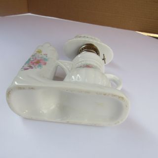 RARE Vintage White Ceramic W/ Floral Design Teapot / Bud Vase Mini Oil Lamp EUC 6