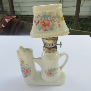 RARE Vintage White Ceramic W/ Floral Design Teapot / Bud Vase Mini Oil Lamp EUC 7