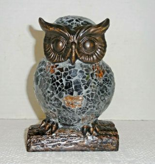 Vintage Owl Night Light Lamp Mosaic Stained Amber Colored Glass 2