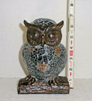 Vintage Owl Night Light Lamp Mosaic Stained Amber Colored Glass 3