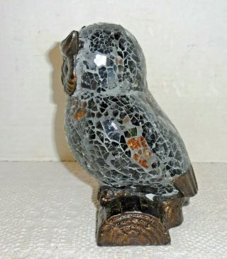 Vintage Owl Night Light Lamp Mosaic Stained Amber Colored Glass 4