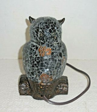 Vintage Owl Night Light Lamp Mosaic Stained Amber Colored Glass 5
