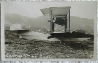 1914 Curtiss Flying Boat Aircraft At Hammondsport York Real Photo Postcard