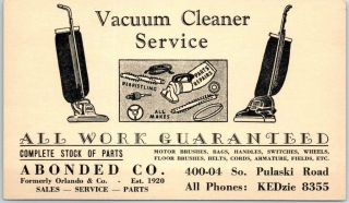 1940s Chicago Advertising Postcard Abonded Co.  Vacuum Cleaner Service Repair