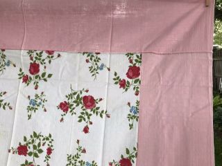 Vtg Tablecloth Red Pink Rose Floral Cotton Blend Texture Luncheon 52 " X52 " Pretty