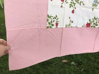 VTG Tablecloth Red Pink Rose Floral Cotton Blend Texture Luncheon 52 