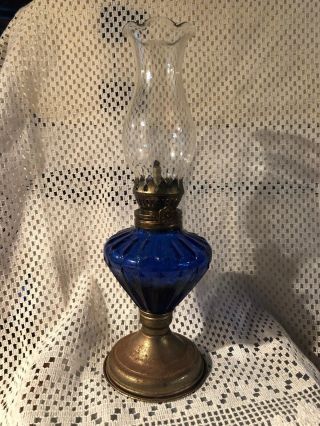 Vintage Cobalt Blue Miniature Kerosene Oil Lamp Wedding Hong Kong Metal Wedding