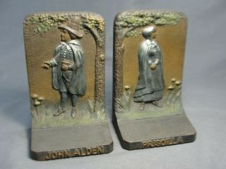 Antique Polychrome Bradley & Hubbard B&h Priscilla John Alden Cast Iron Bookends