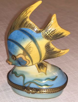 Limoges Blue And Yellow Fish Porcelain Trinket Box