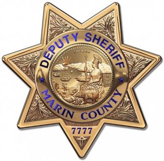 Marin County Deputy Sheriff Department Badge All Metal Sign (with Badge Number)