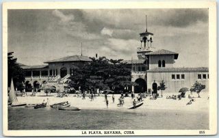 Vintage Havana,  Cuba Postcard " La Playa " Bathing Beach Scene Mathews Art 1938