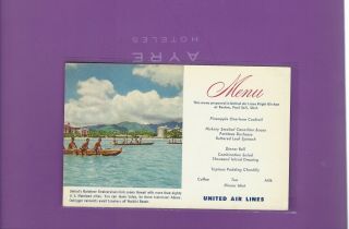 United Airlines Issued Hawaii Themed 50s Menu Postcard 3