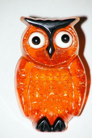 Vintage Calcomp Glitter Owl Halloween Night Light Acrylic Lucite Made In Japan