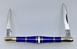 Vtg 1960 - 75 Camillus York Usa 3 " 2 - Blade Tuxedo Pen Knife 49 Wood Blue Mop