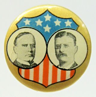 1900 Mckinley & Roosevelt Patriotic Jugate President 7/8 " Pinback Button ^