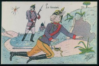 Germany Rabbit Soldier Wwi Ww1 War Humor Satirical Propaganda Old C1915 Postcard