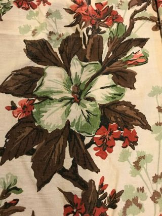 2 Vintage Barkcloth Drapery Panels Each 44 " X 83 " Pretty Floral Design