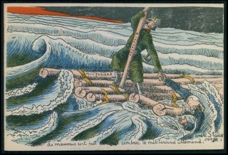 Kaiser & Austria Shipwreck Wwi Ww1 War Humor Satirical Propaganda C1915 Postcard